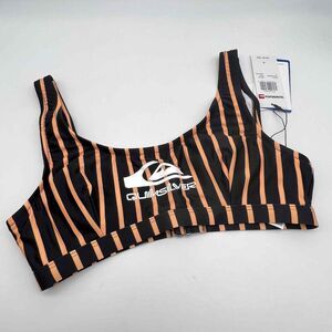 New Quicksilver Black & Orange Striped Logo Swim Top - Size S